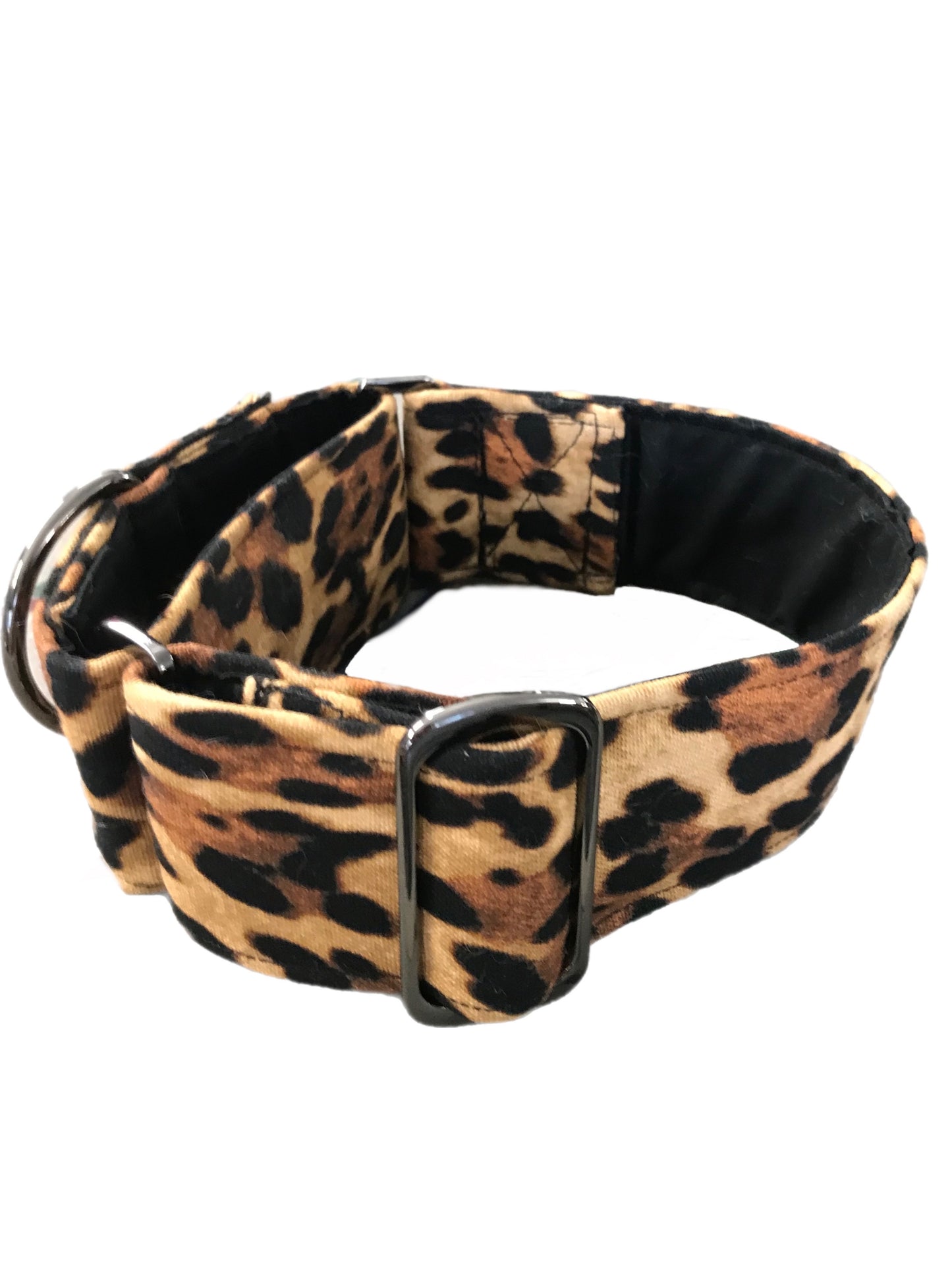 Leopard print Greyhound Martingale collar cotton covered 50mm width sturdy cotton