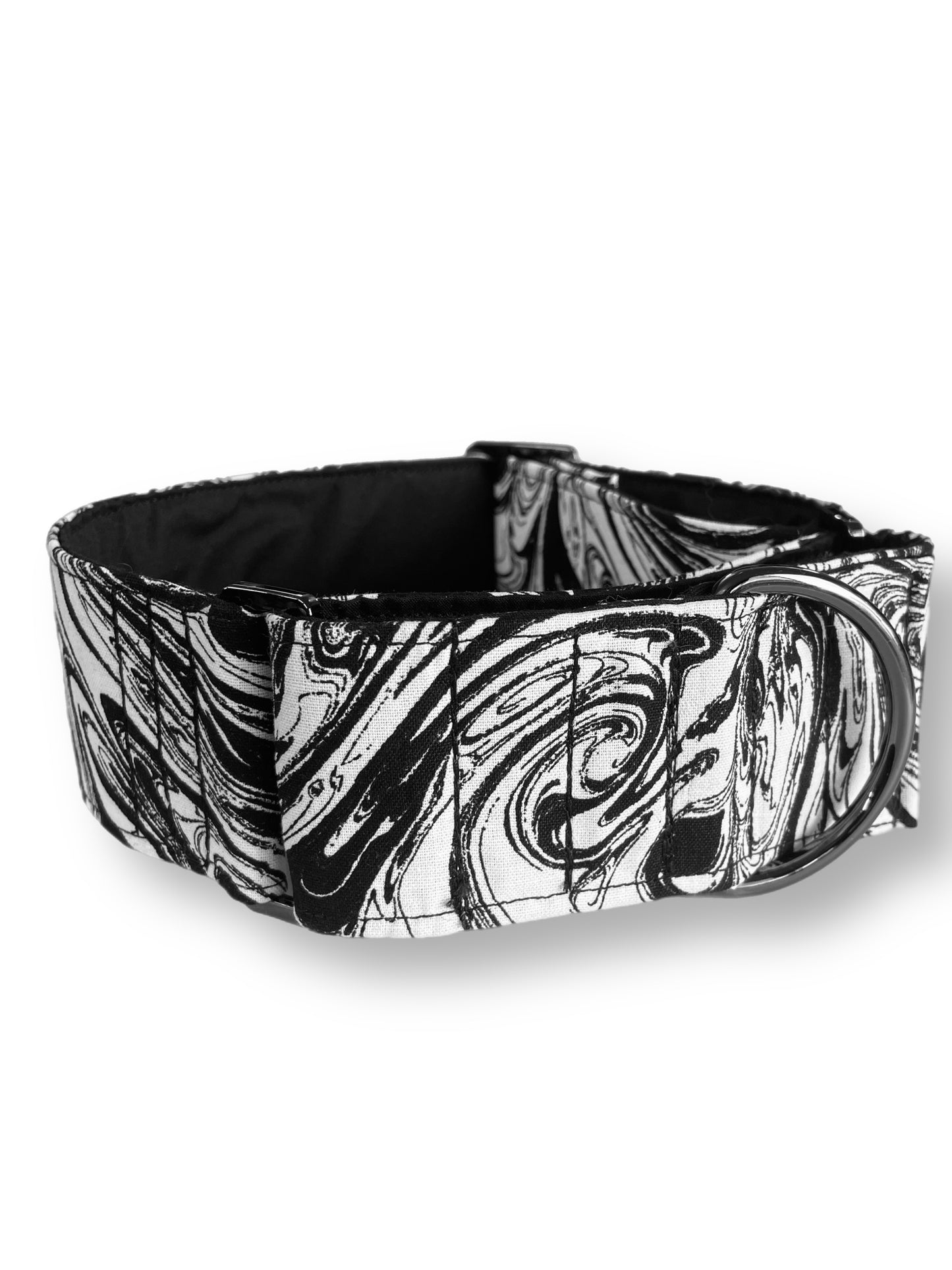 Monochrome swirls in b&w greyhound 50mm martingale cotton super soft