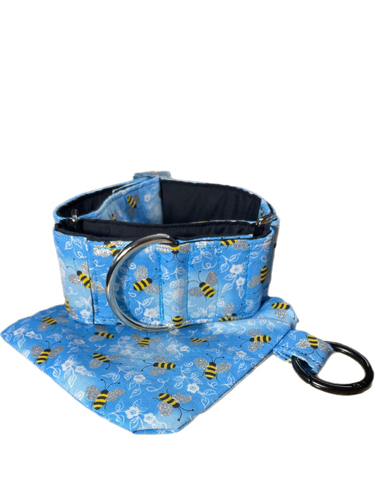 Don’t bee blue sparkles greyhound Martingale collar cotton covered 50mm width super soft whippet