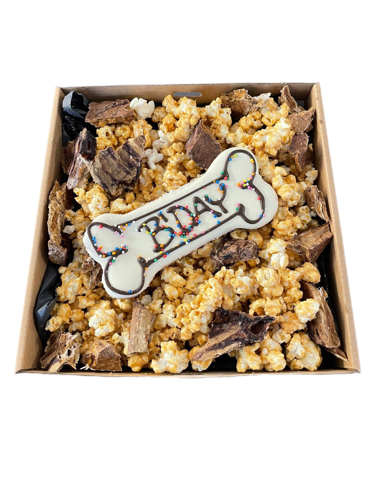 Peanut butter smothered popcorn with dried treats gift pack sugar free