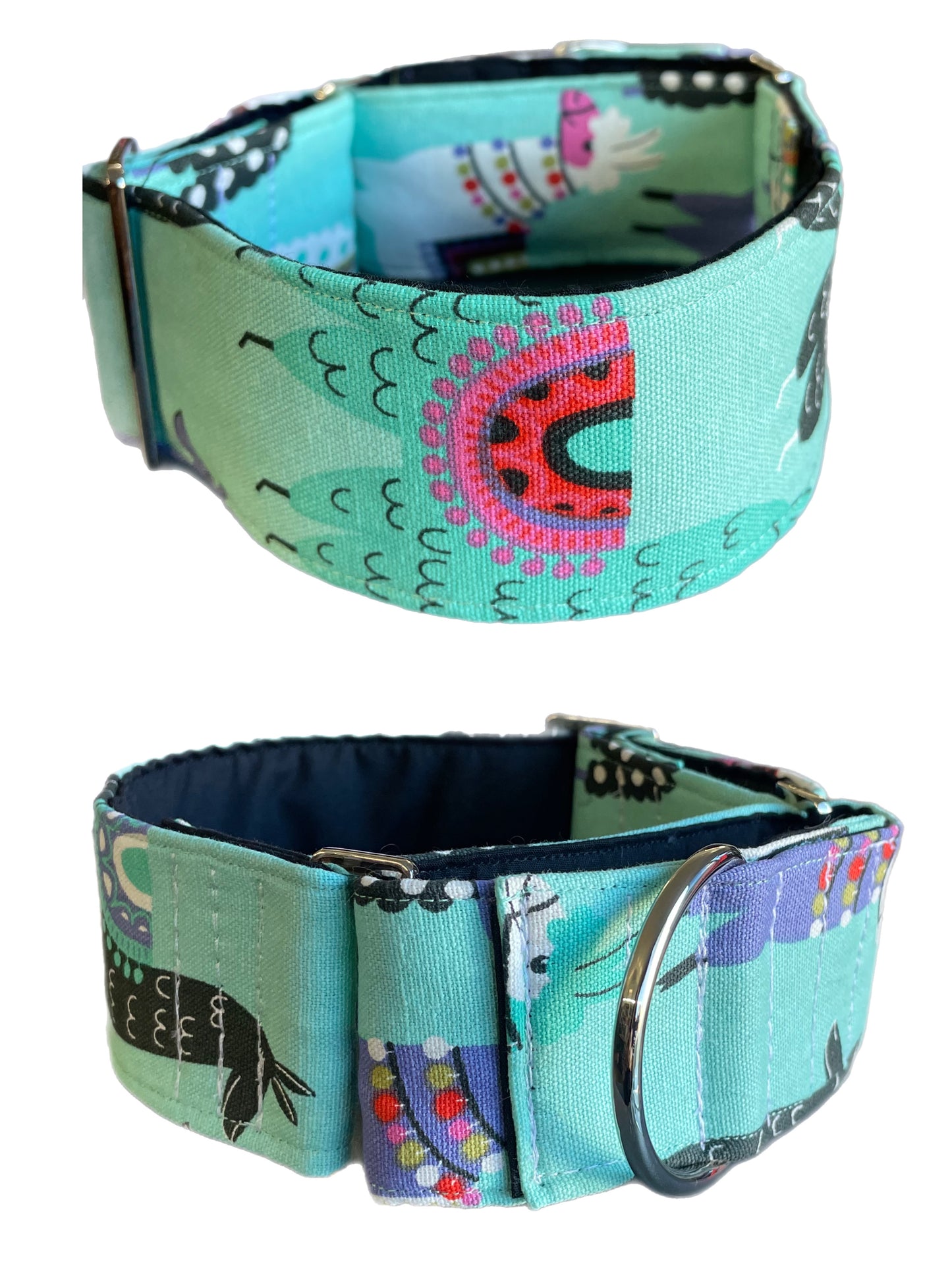 Modern llama greyhound Martingale collar cotton covered 50mm width