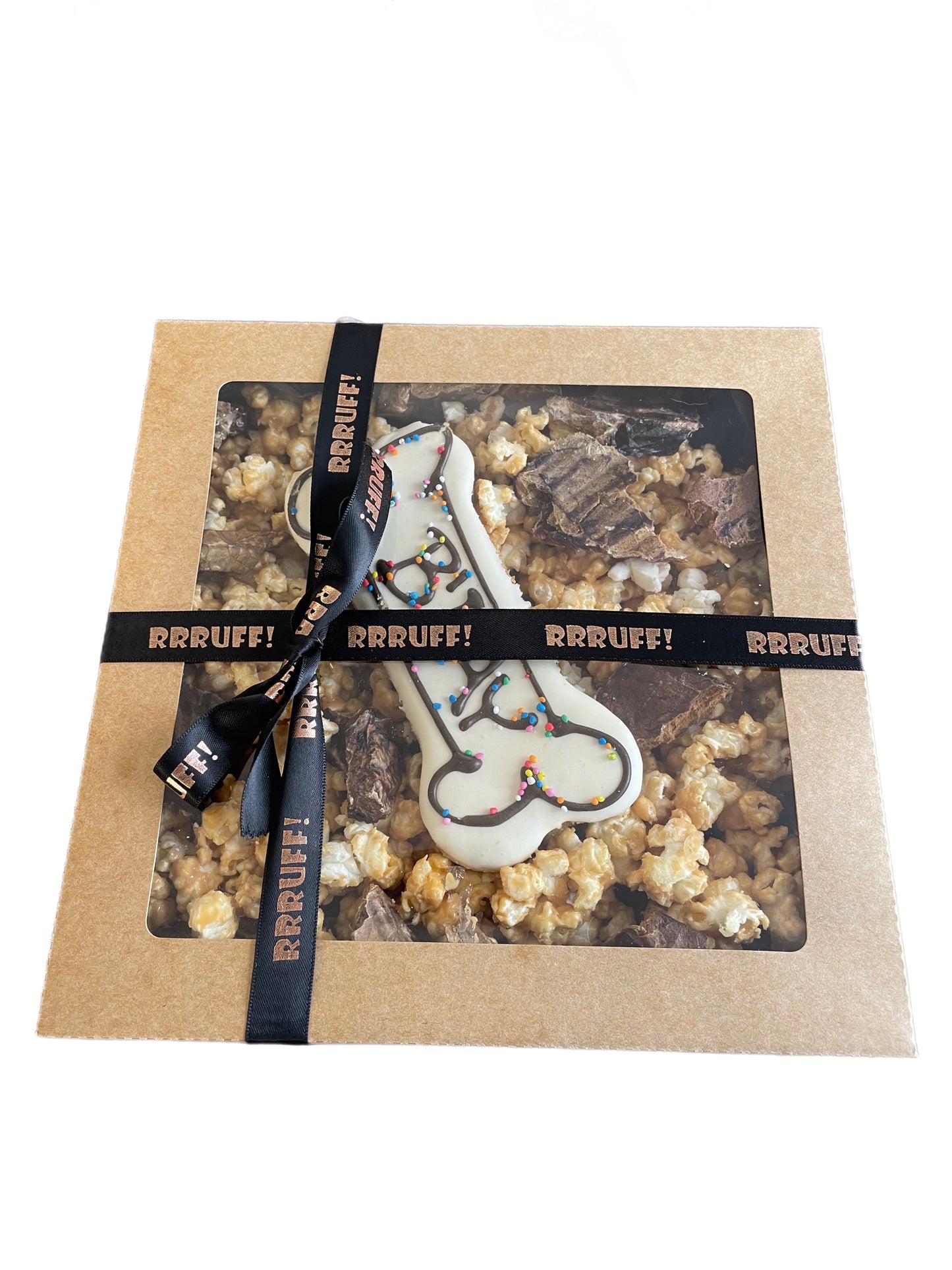 Peanut butter smothered popcorn with dried treats gift pack sugar free