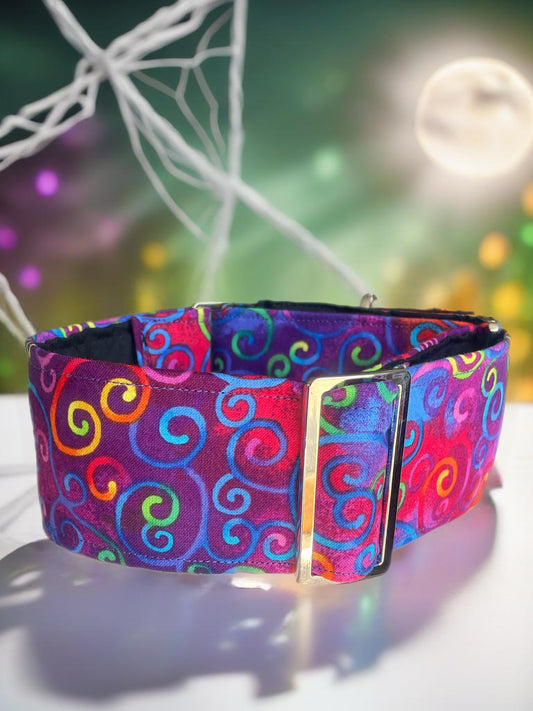 Spiral swirls of color wide Martingale collar cotton covered super soft