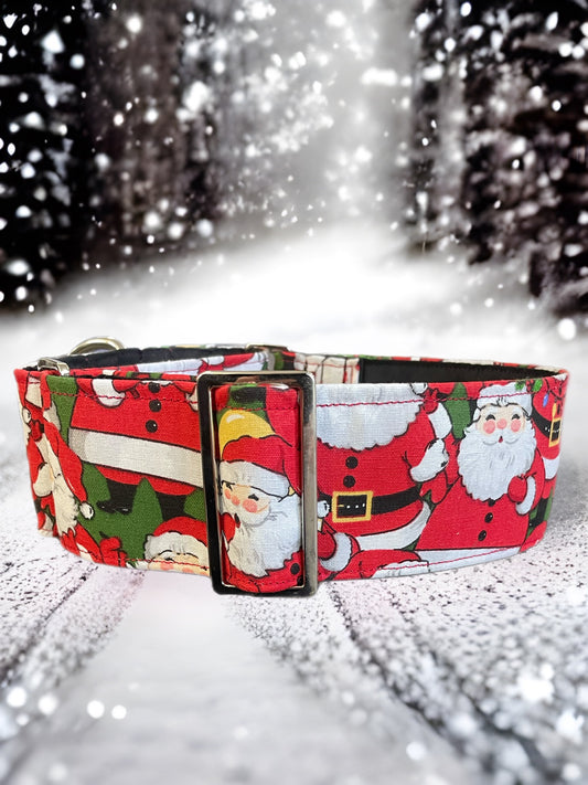 Christmas with Santa Greyhound Martingale collar cotton covered 50mm width