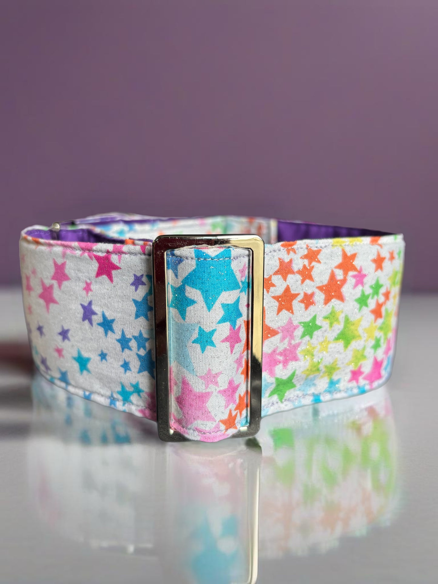 Glitter sparkly and colourful stars  Martingale collar cotton covered 50mm width soft