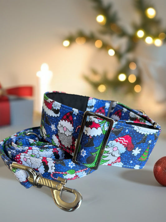 Silver sparkles blue Santa fun greyhound Martingale collar comfortable super soft