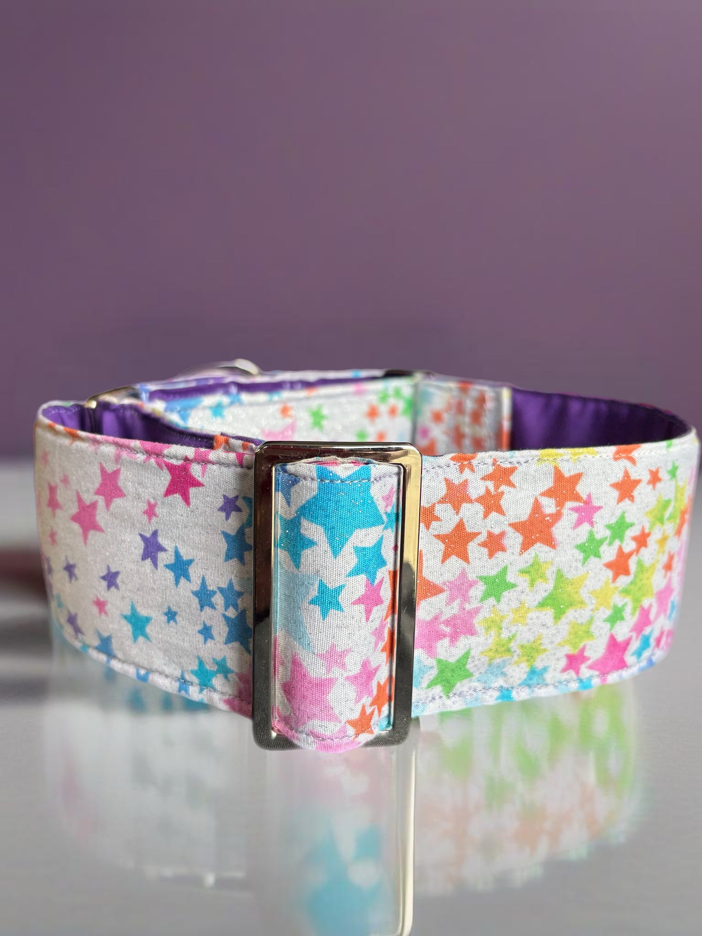 Glitter sparkly and colourful stars  Martingale collar cotton covered 50mm width soft