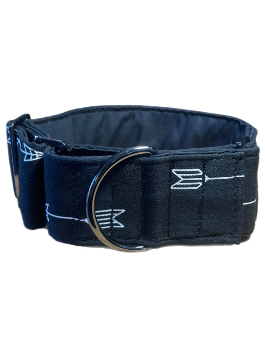 Black with arrows cotton covered greyhound Martingale collar 50mm width