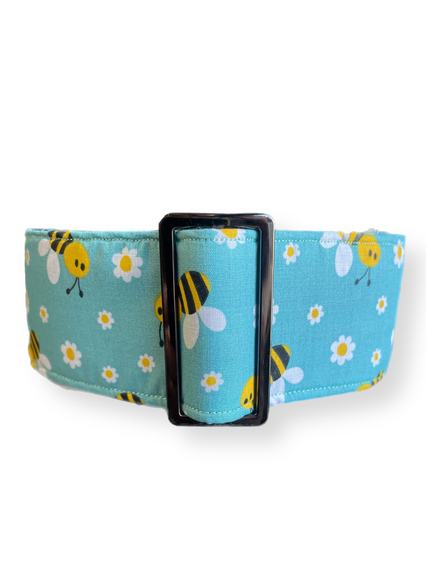 Bee happy in aqua Cotton covered greyhound Martingale collar 50mm width super soft