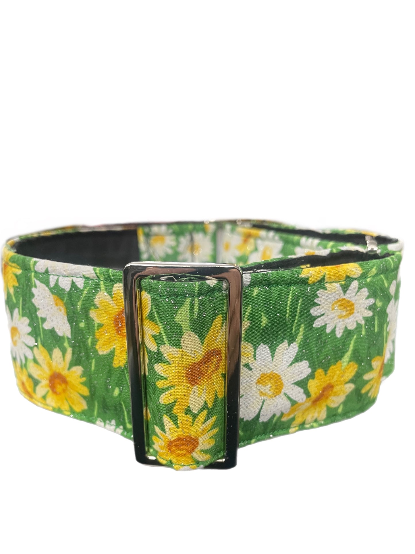 Fresh lime green sparkle daisies design Cotton covered greyhound whippet Martingale collar wide super soft'
