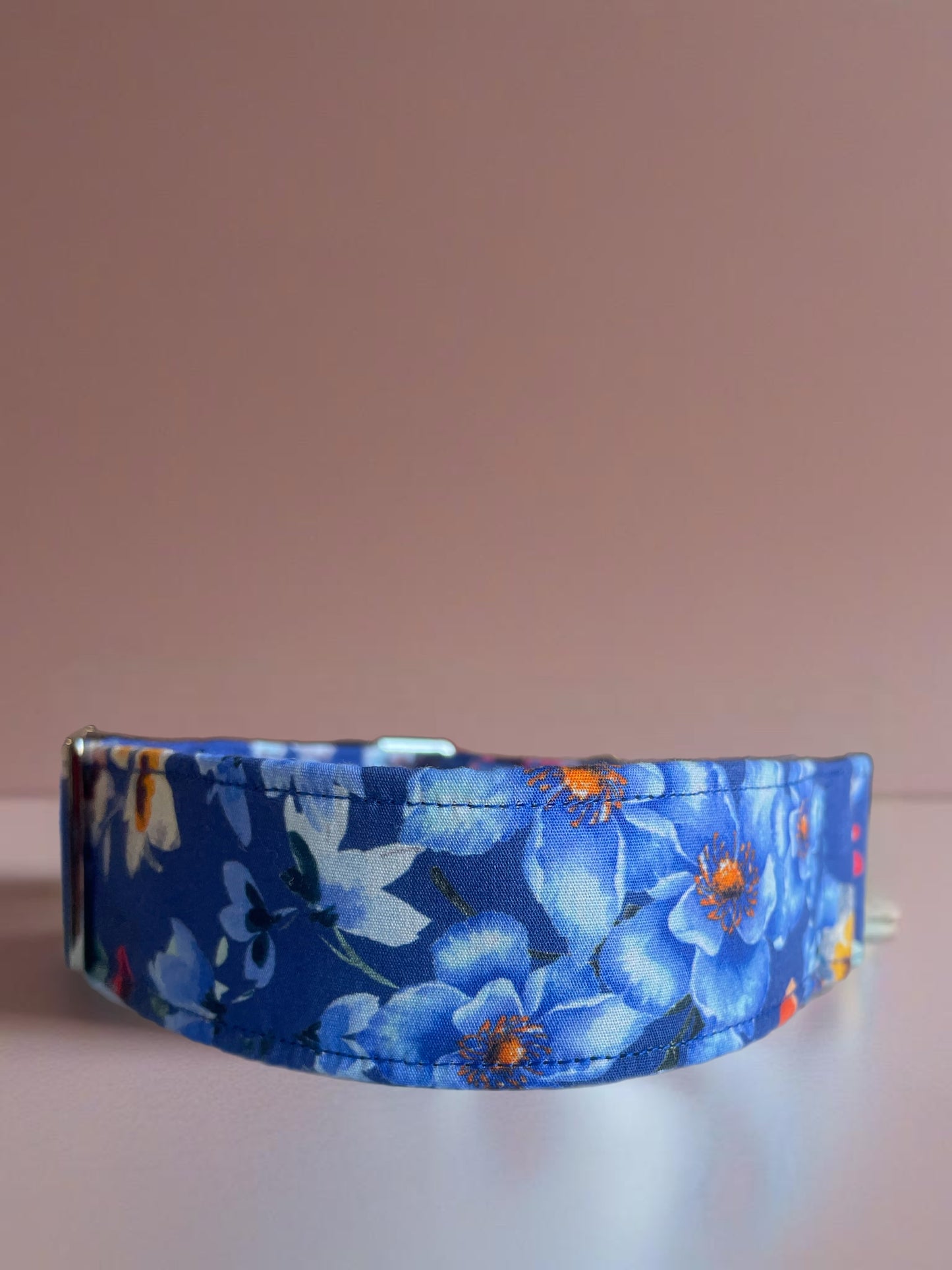 Delicate blue floral cotton covered greyhound Martingale collar 50mm width