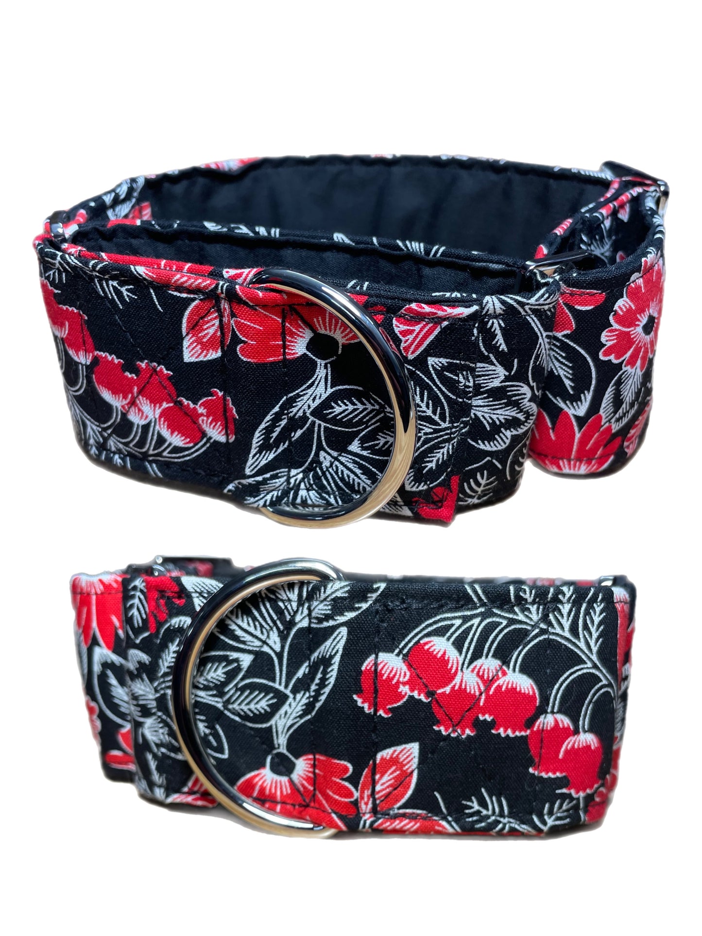 Butterflies in black red and white greyhound Martingale collar cotton covered 50mm width