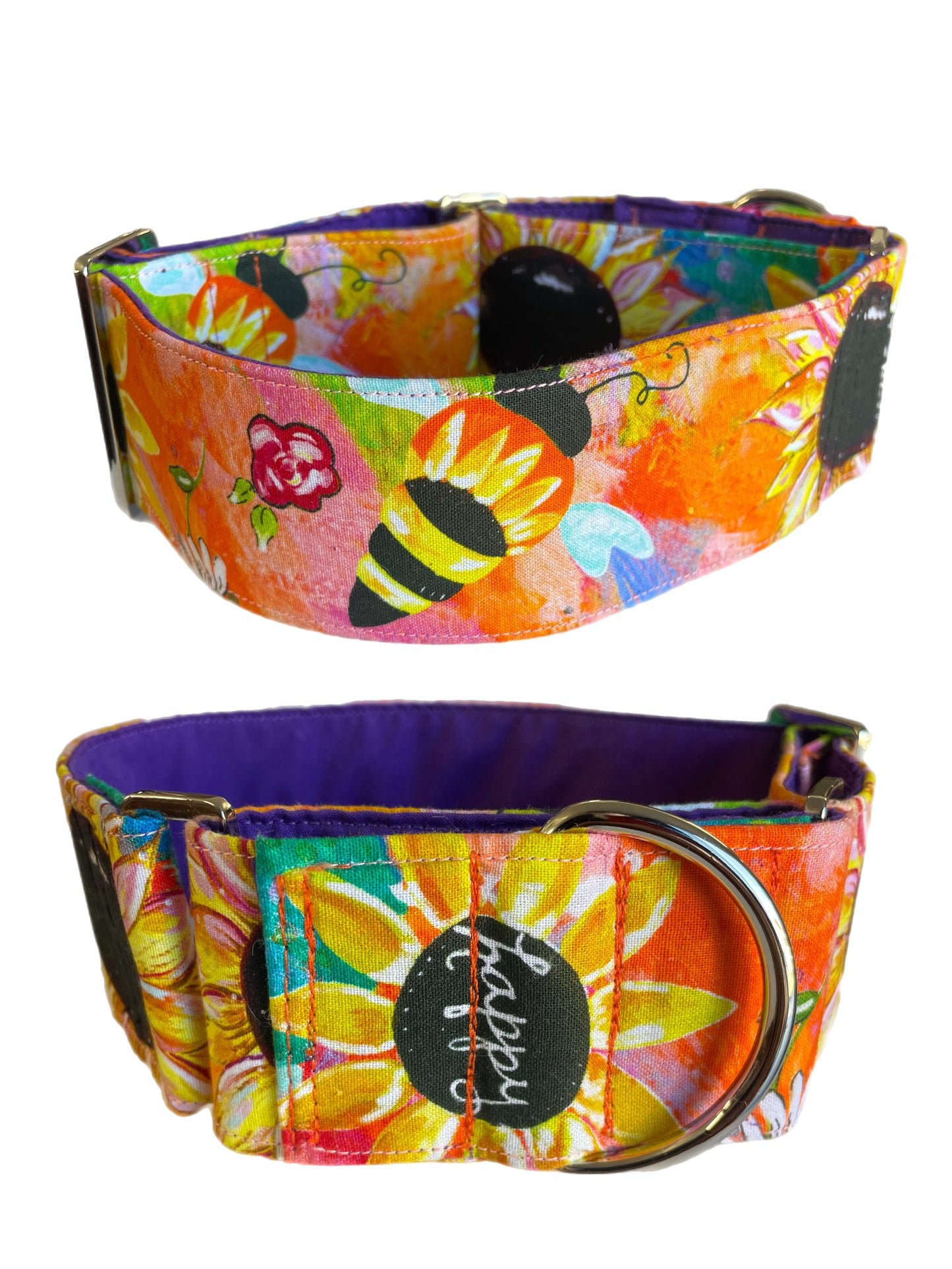 Happy buzz bees martingale collar in cotton fabric 50mm wide