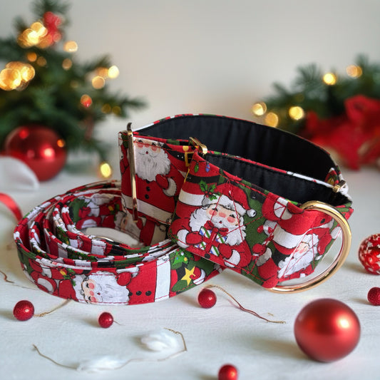 Christmas with Santa Greyhound Martingale collar cotton covered 50mm width. On sale