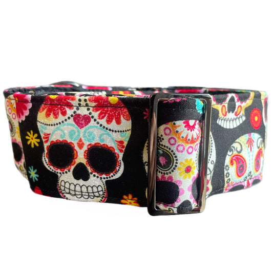 Sugar skulls Martingale collar greyhound 5cms super soft cotton fabric