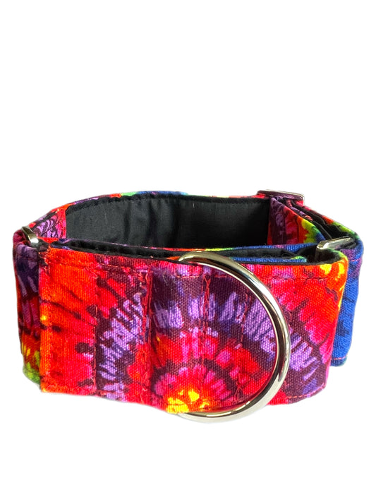 Retro tie dye Wide Martingale collar sturdy cotton 50mm width