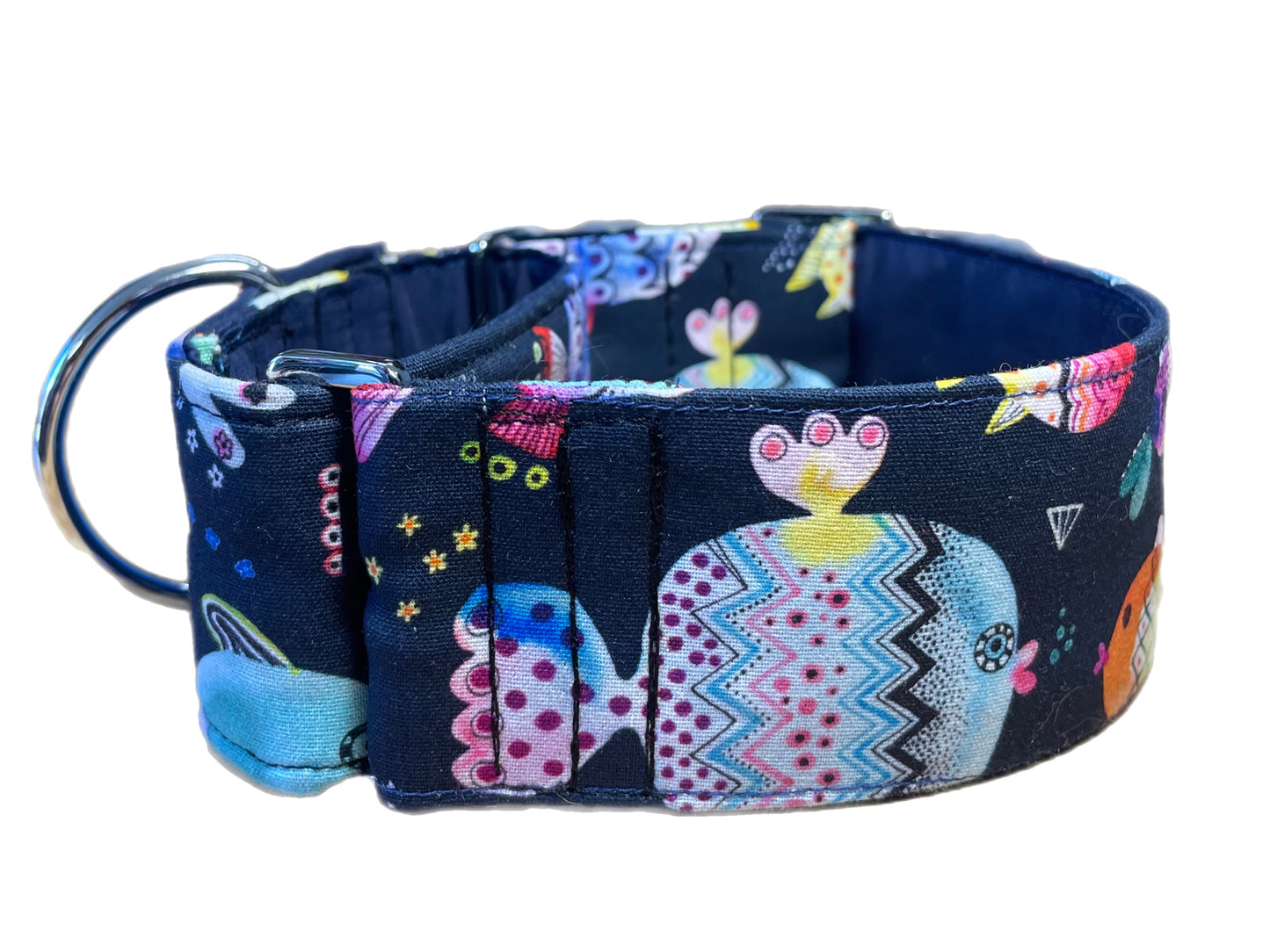 Cute puffer fish greyhound Martingale collar cotton covered 50mm width super soft