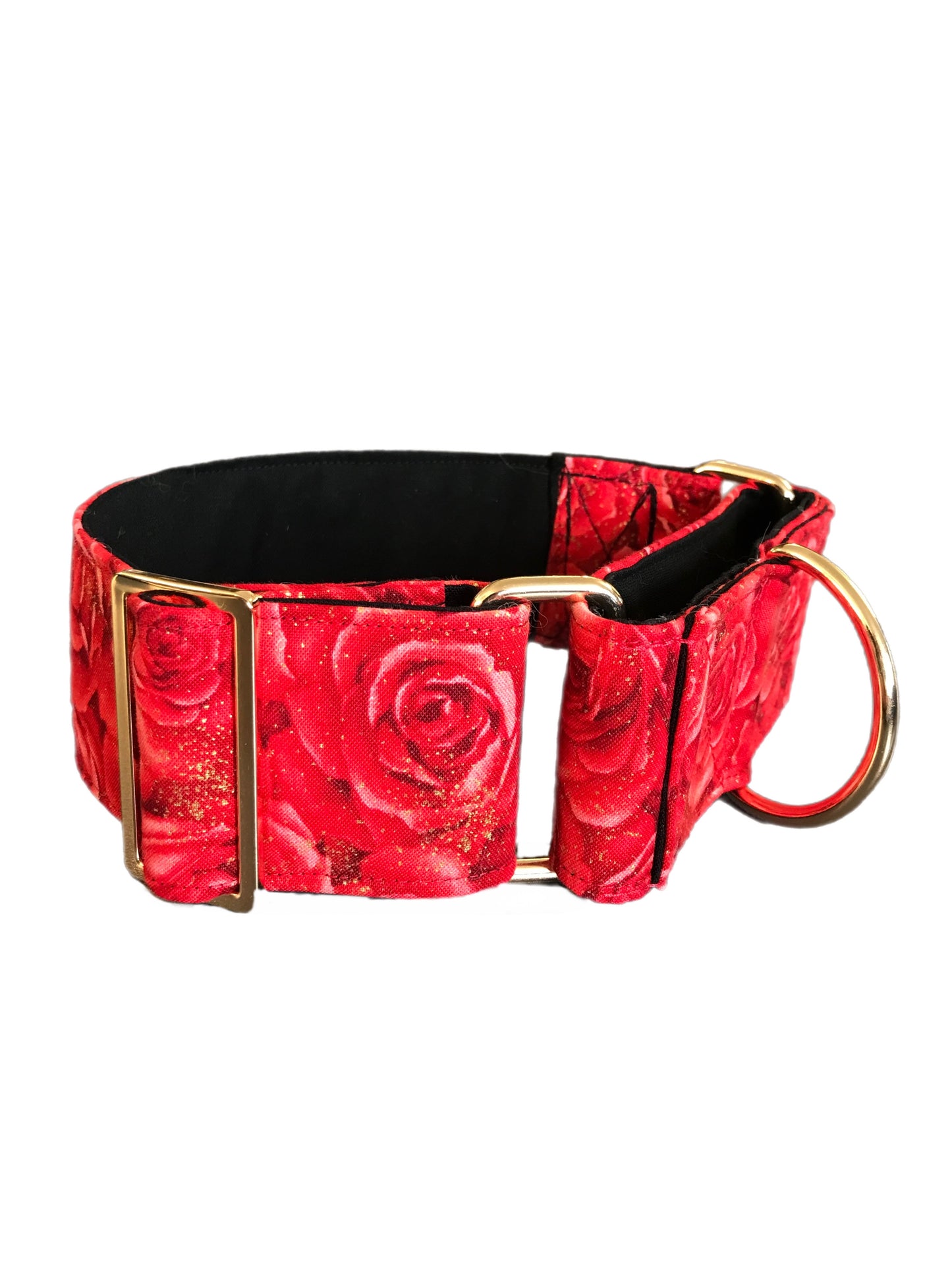 Beautiful red roses shimmer wide Martingale collar greyhound super soft cotton fabric