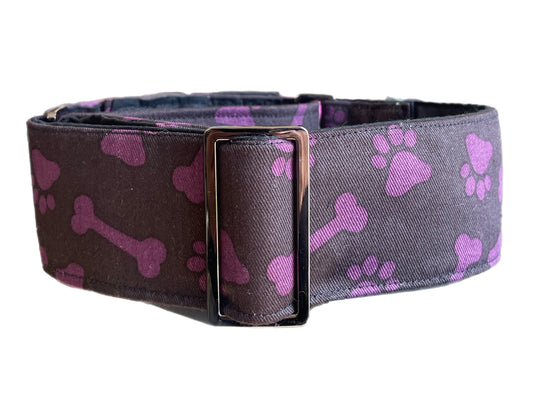 Purple bones design  greyhound Martingale collar cotton covered 50mm width