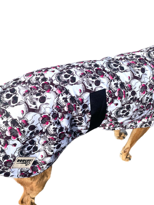 Spring skulls classic style Greyhound coat in a lightweight cotton & plush fleece combo washable