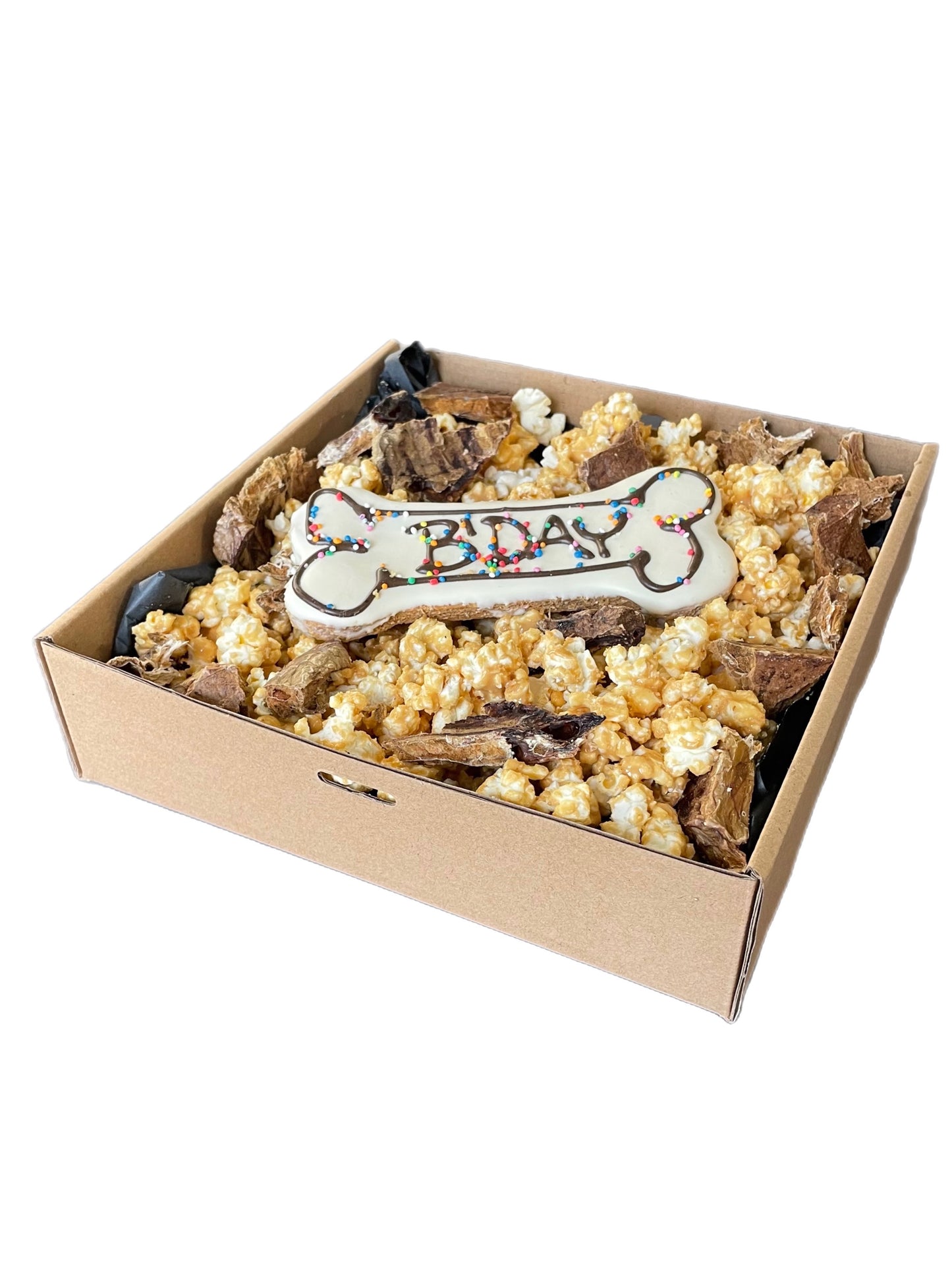 Peanut butter smothered popcorn with dried treats gift pack sugar free