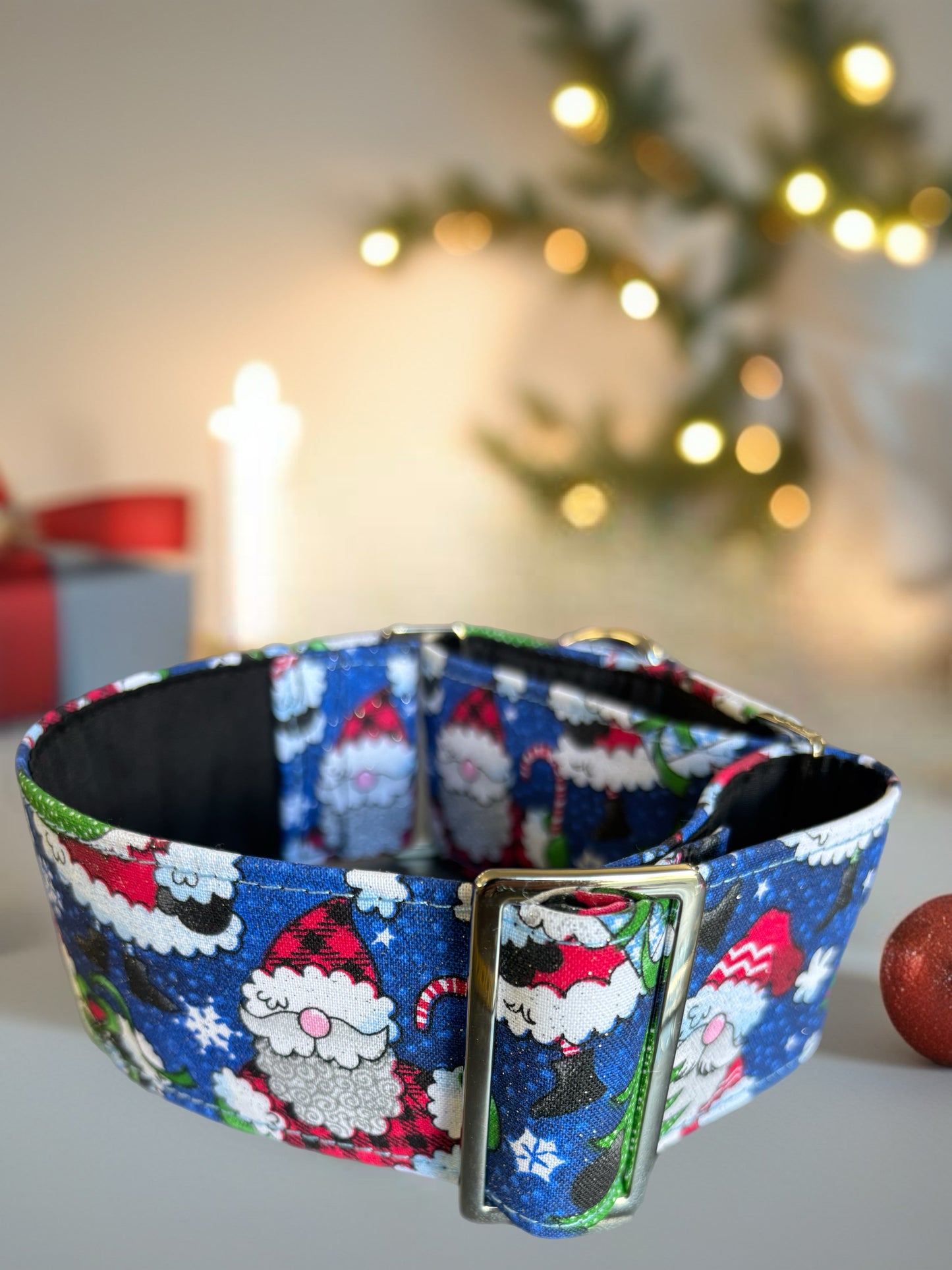 Silver sparkles blue Santa fun greyhound Martingale collar comfortable super soft
