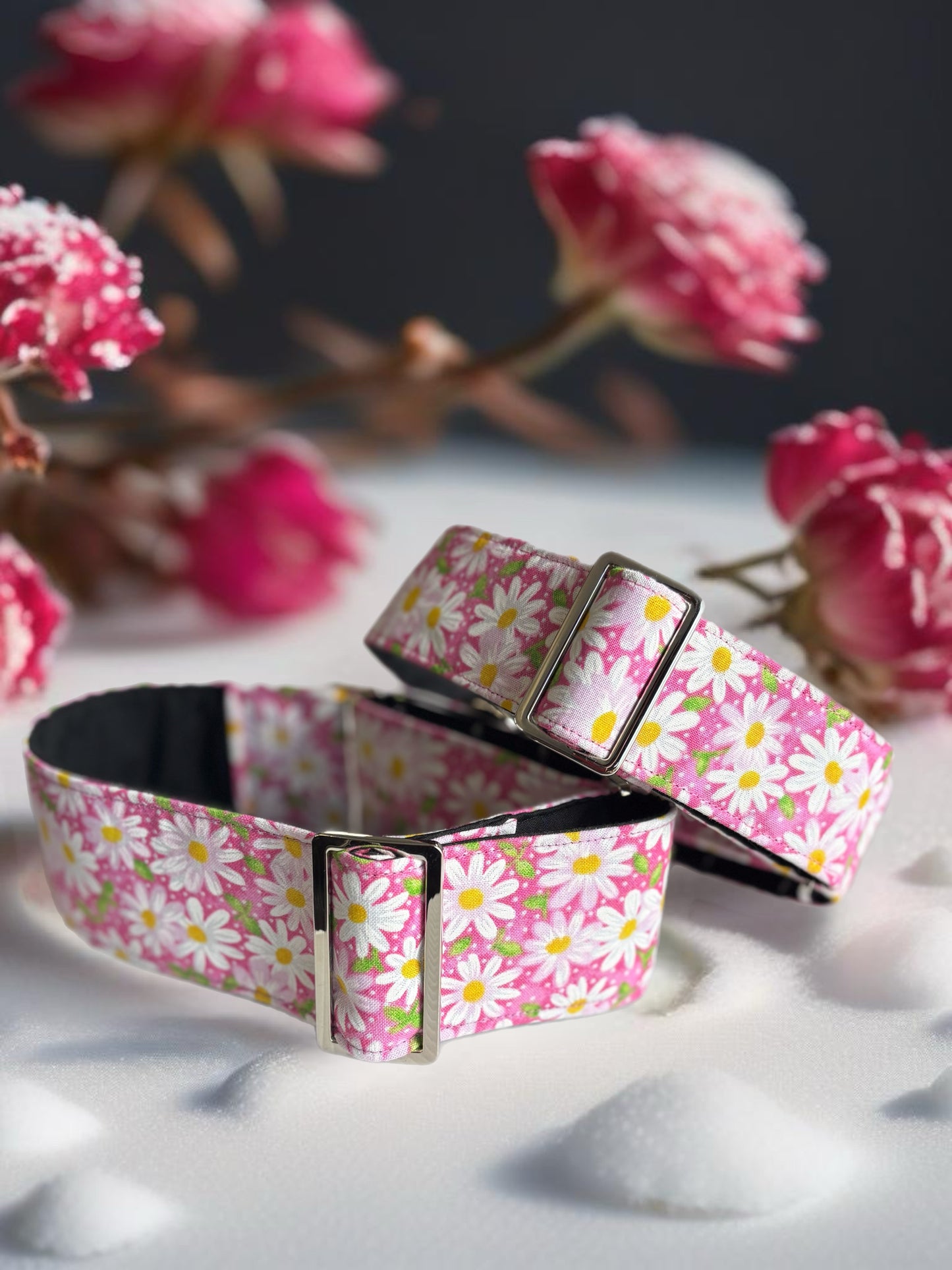 Fresh pink daisies design Cotton covered greyhound Martingale collar wide super soft