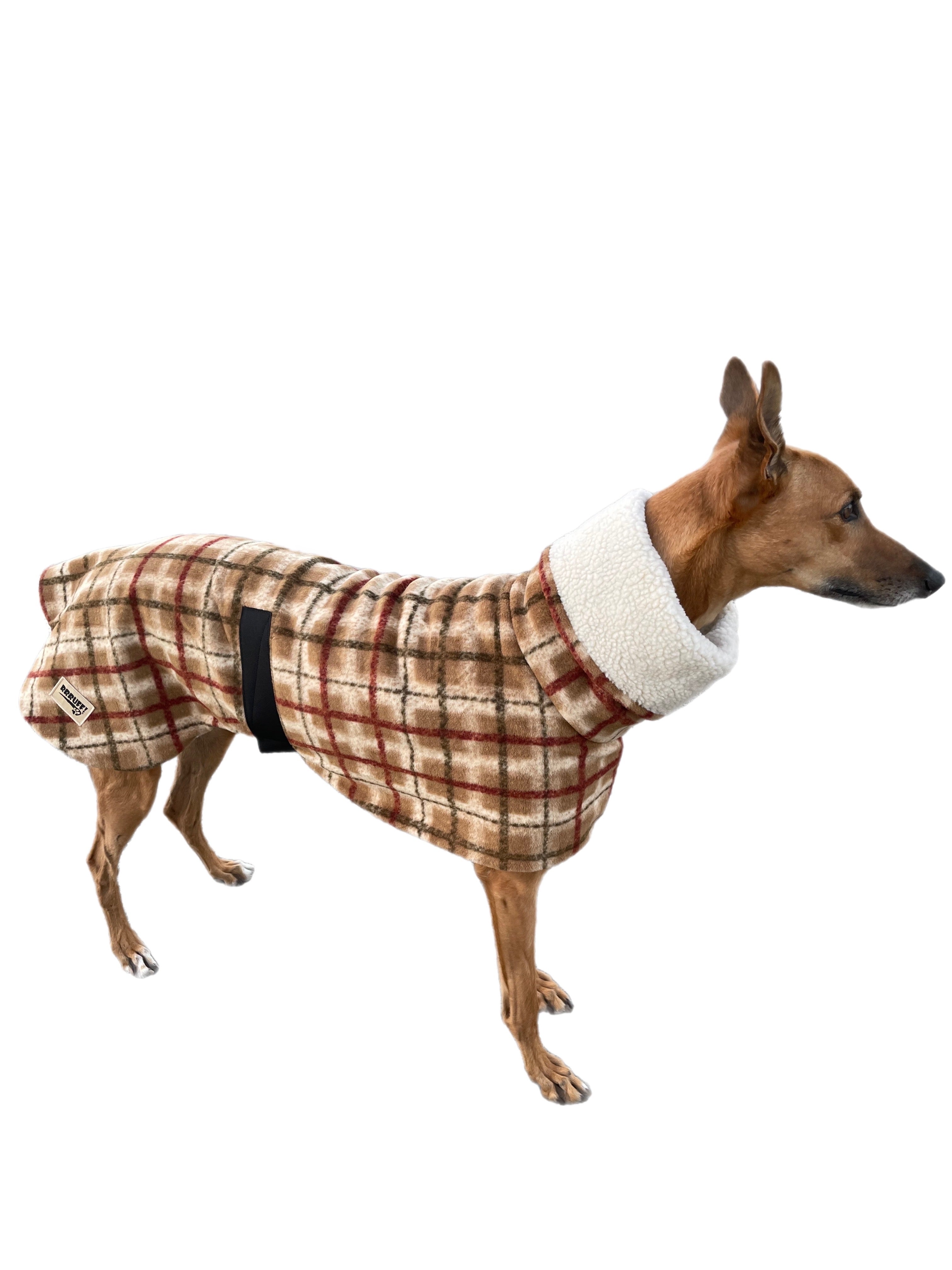 Tan Lumberjack Greyhound coat in deluxe style rug flanno check polar f ...