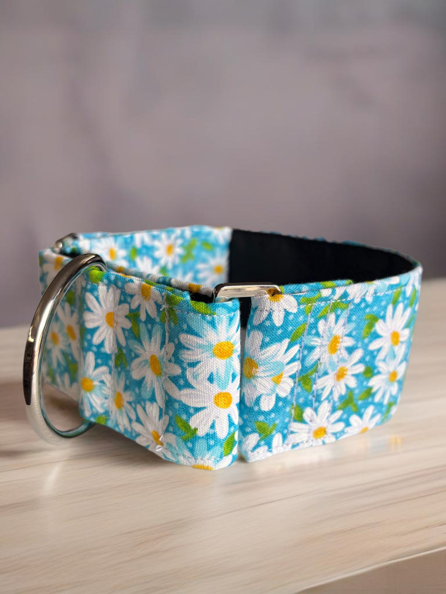 Fresh blue daisies design Cotton covered greyhound Martingale collar wide super soft