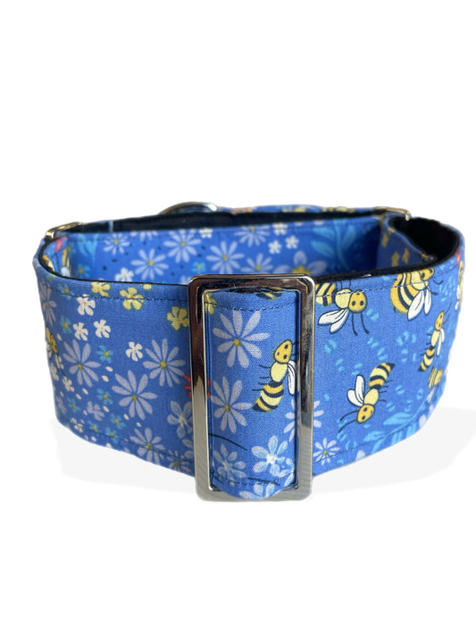 Bee happy in powder blue Cotton covered greyhound Martingale collar wide super soft