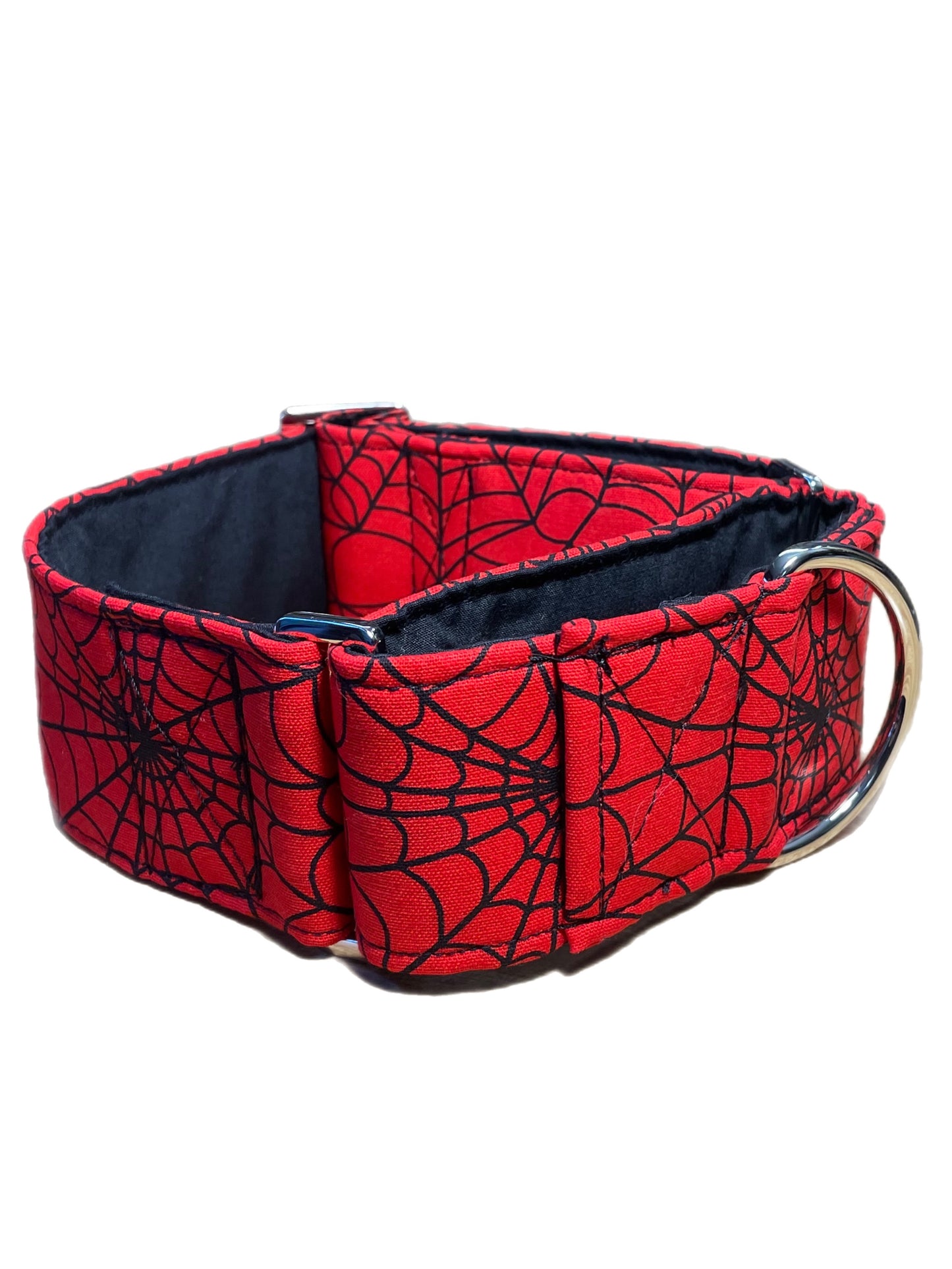 Greyhound Martingale collar in red Spiderman webs cotton wide 50cms