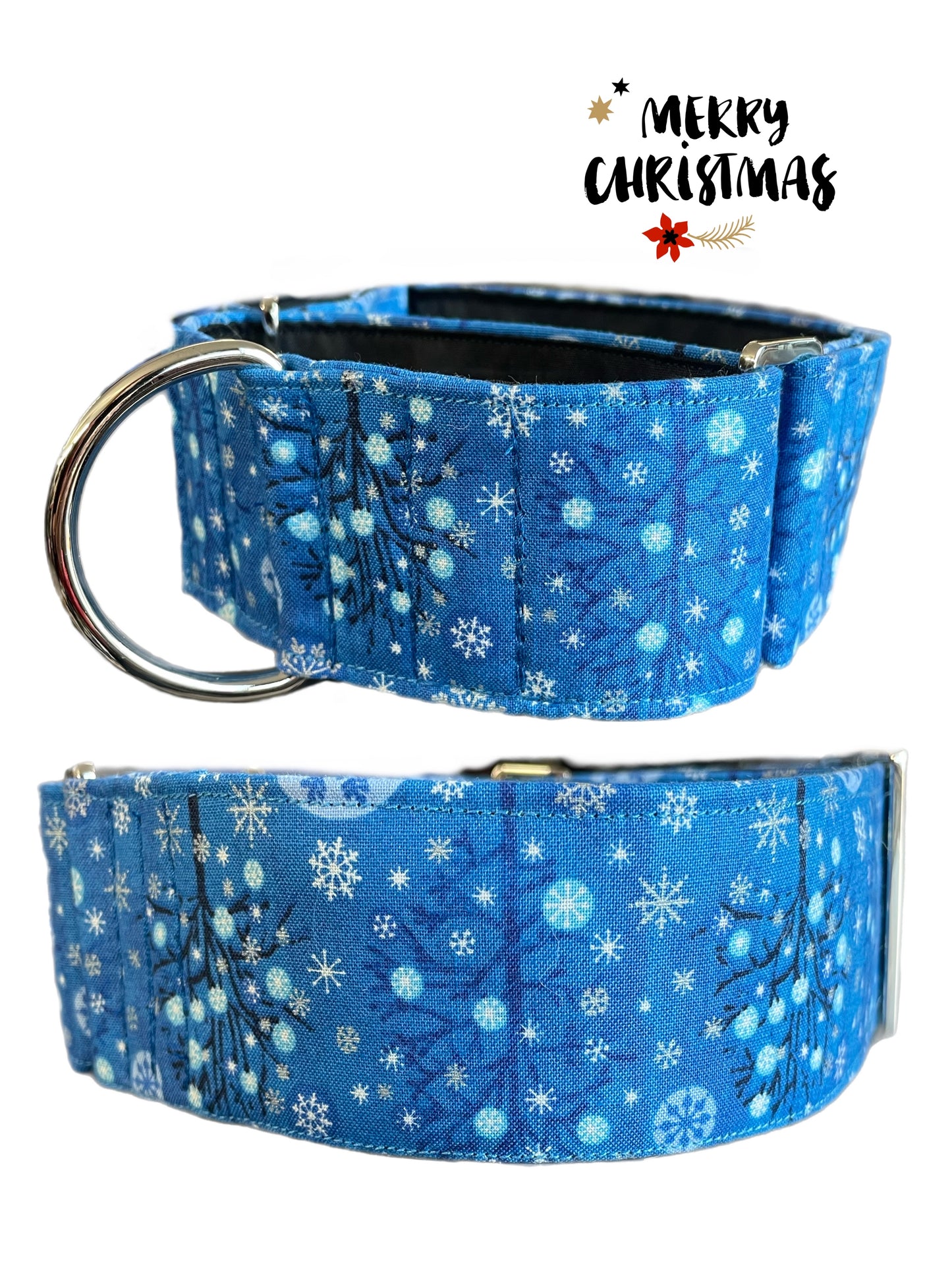 Blue Christmas spirit Cotton covered greyhound Martingale collar 50mm width super soft