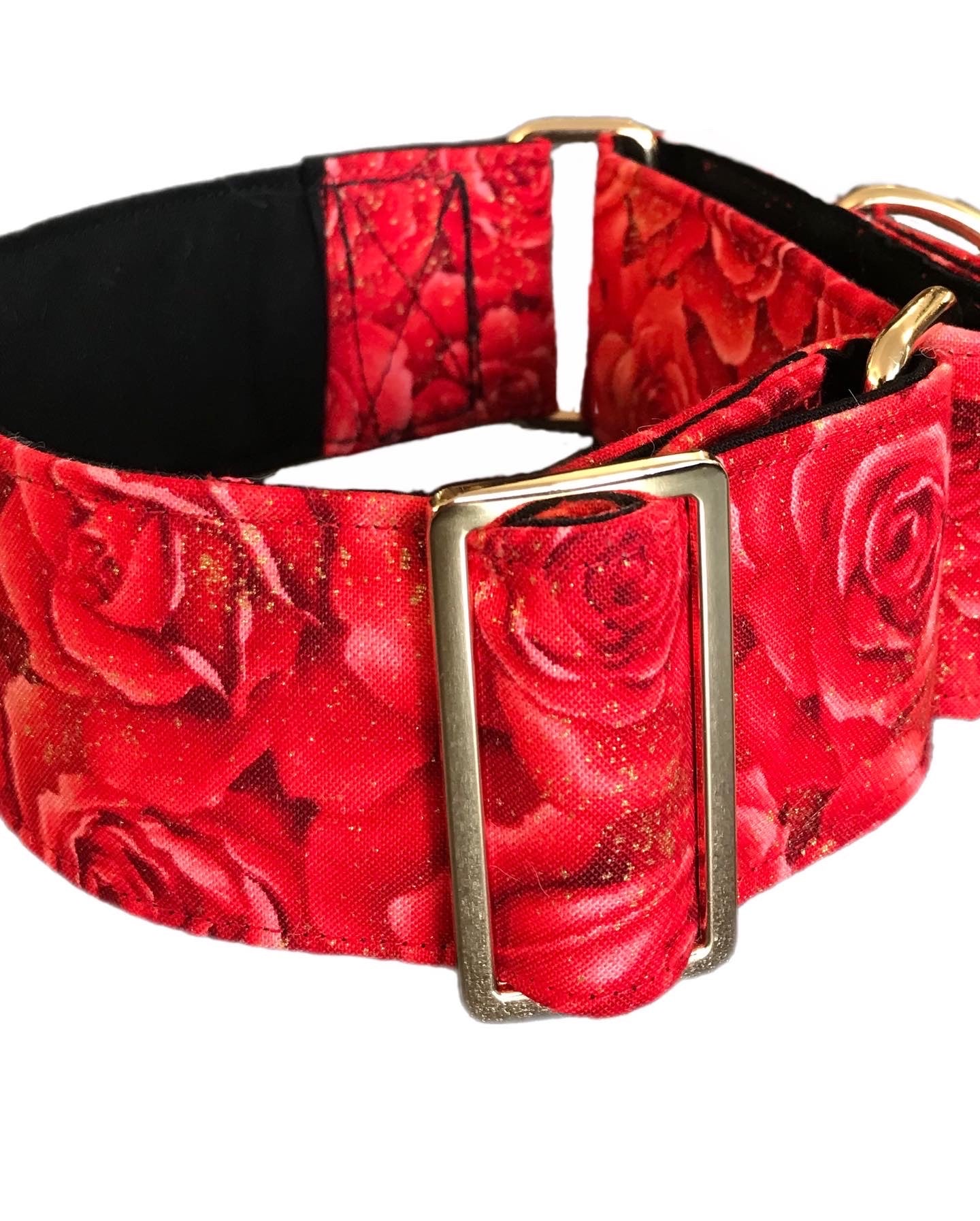 Beautiful red roses shimmer wide Martingale collar greyhound super soft cotton fabric