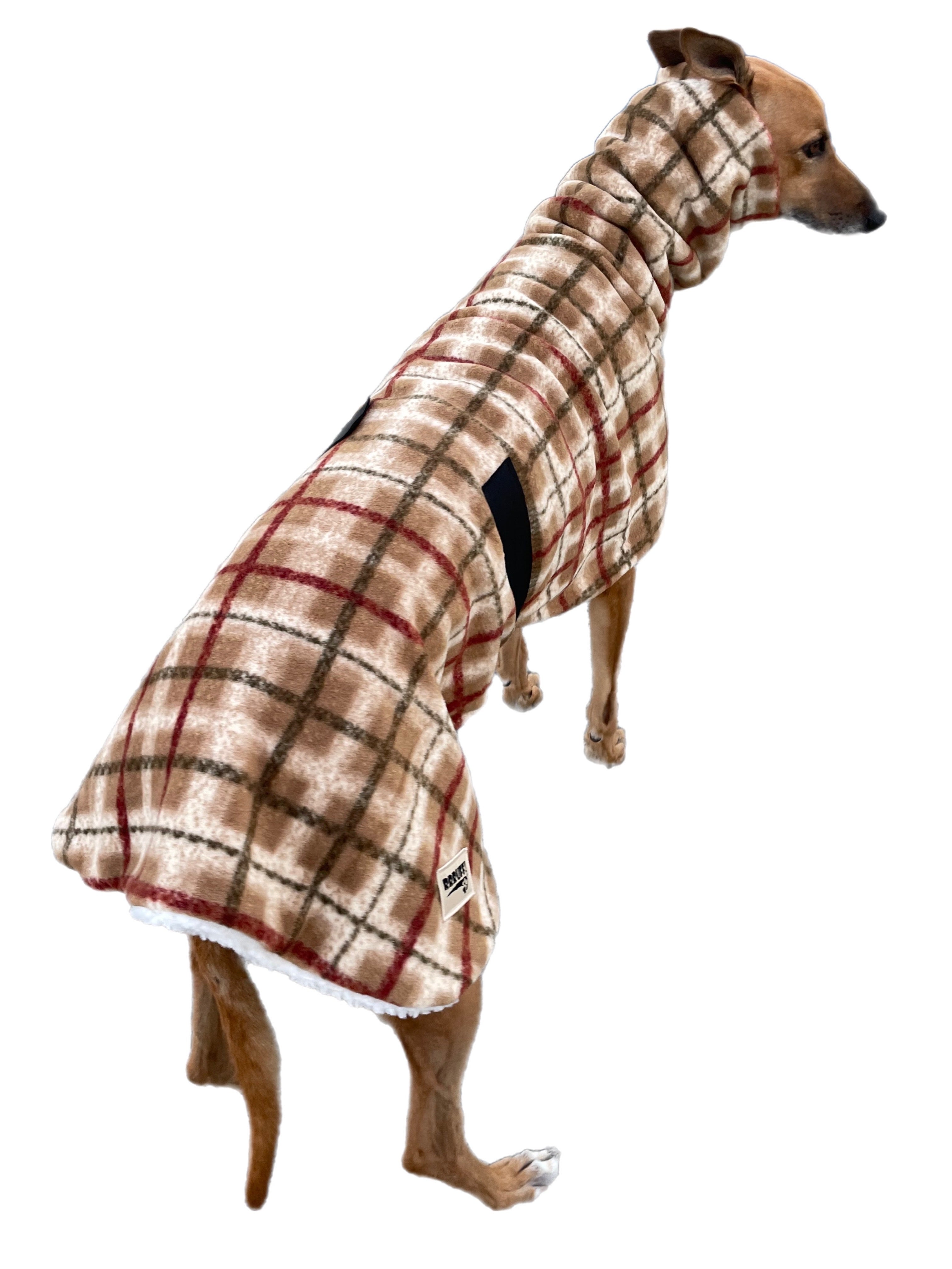 Tan Lumberjack Greyhound coat in deluxe style rug flanno check polar f ...