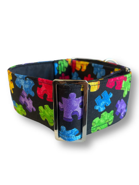 Puzzle pieces design cotton covered greyhound Martingale collar 50mm width