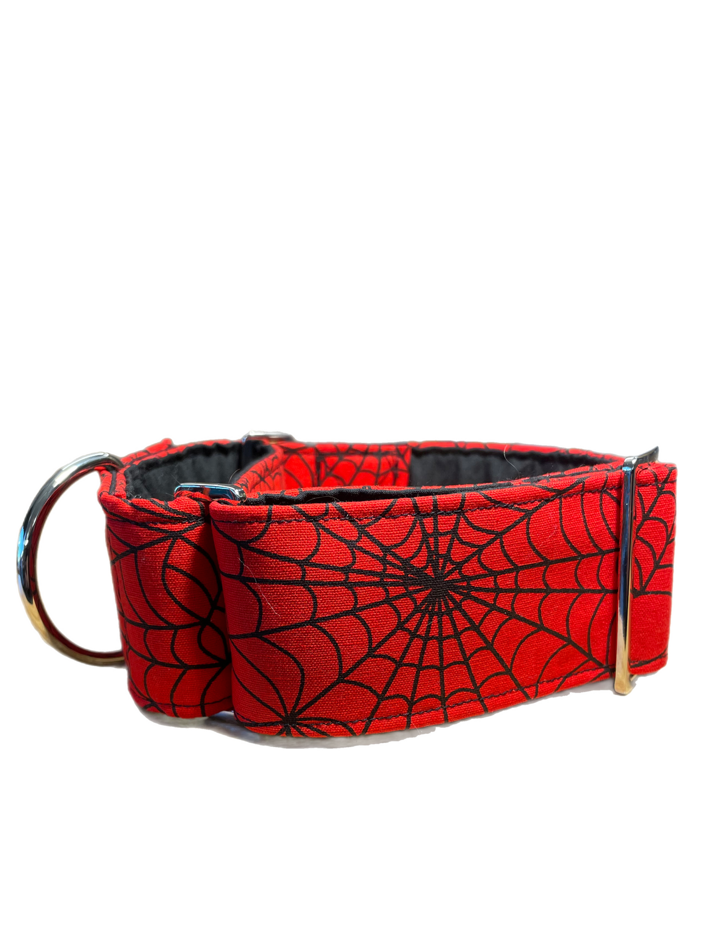 Greyhound Martingale collar in red Spiderman webs cotton wide 50cms