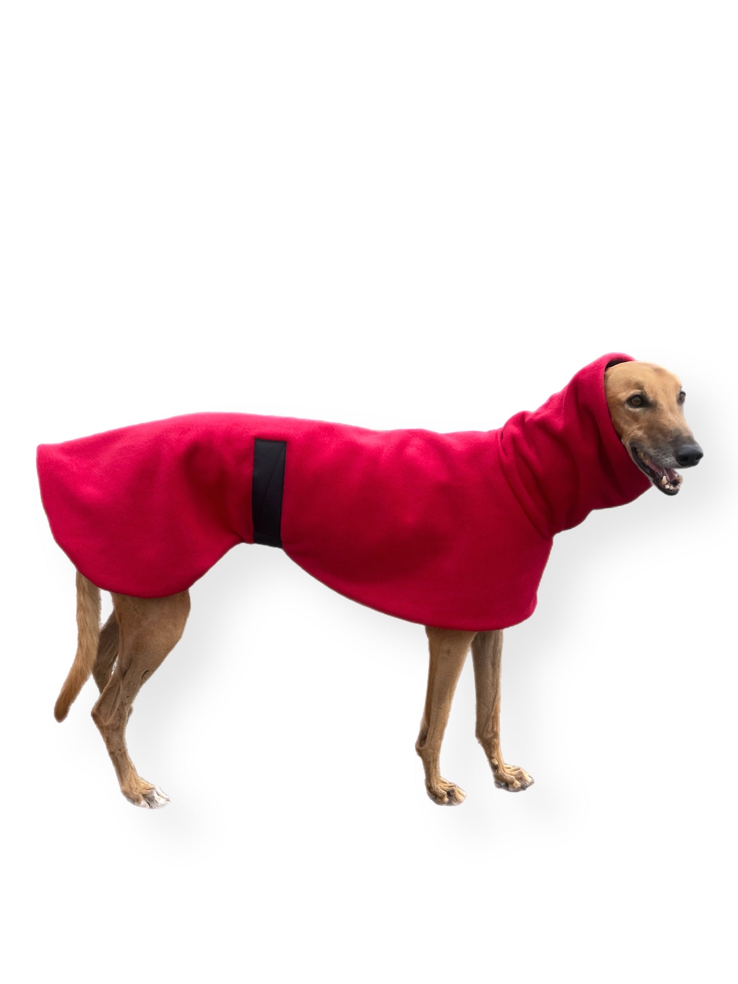 Greyhound deluxe style coat in luscious red washable extra thick double polar fleece