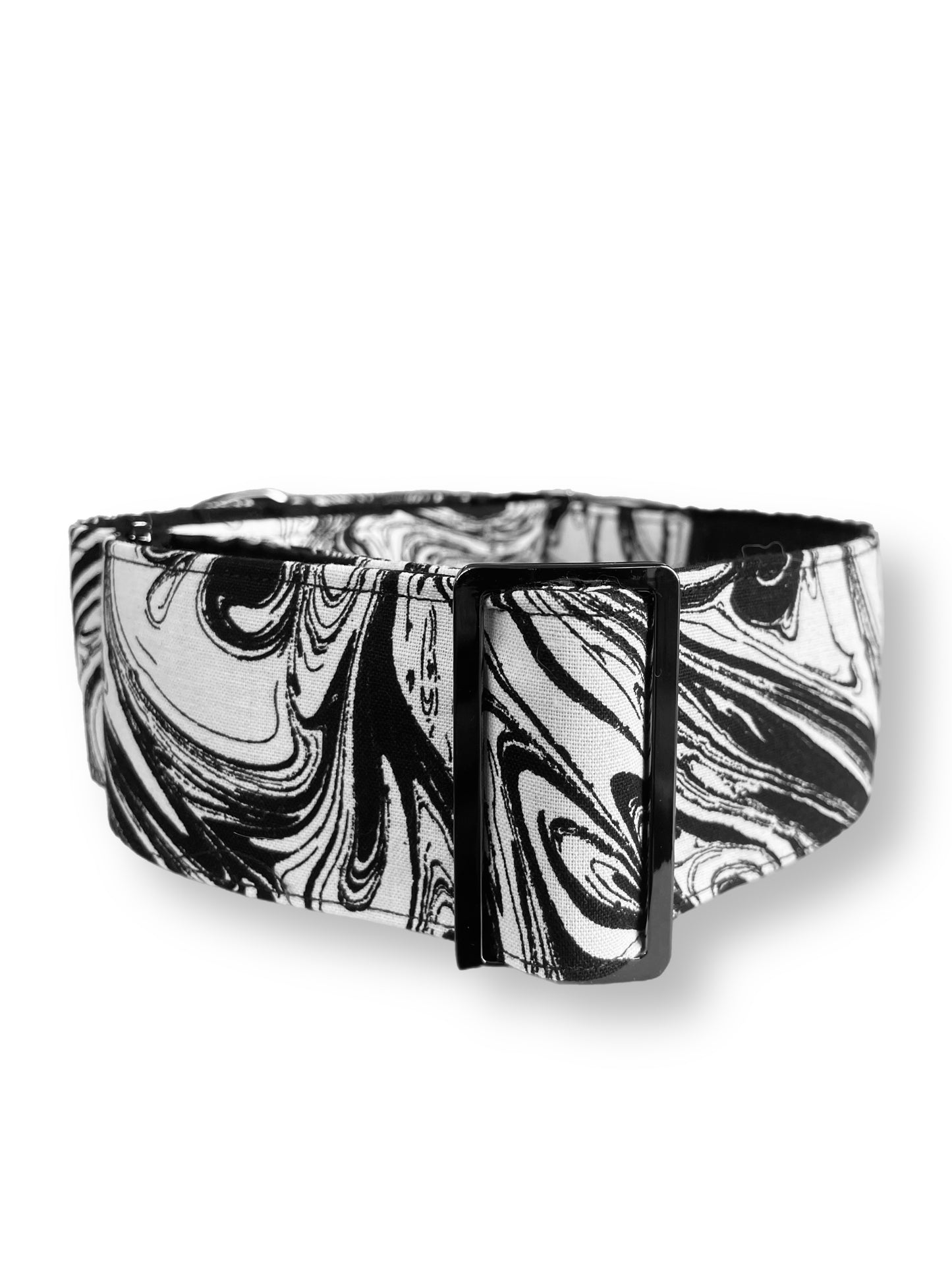 Monochrome swirls in b&w greyhound 50mm martingale cotton super soft