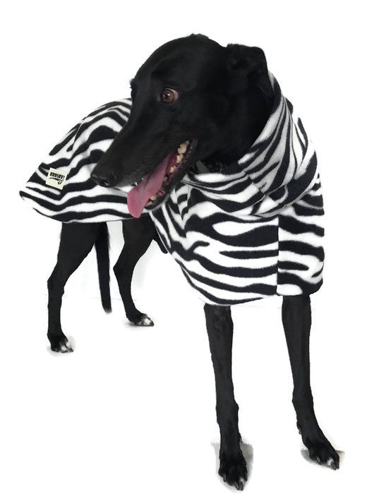 Shop soiled one only Greyhound Deluxe Dog coat dog rug, thick double polar fleece zebra print washable extra wide hoodie