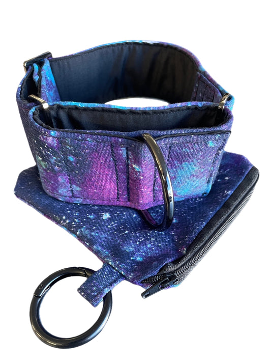 Galaxy design Cotton covered greyhound Martingale collar 50mm width matching go bag