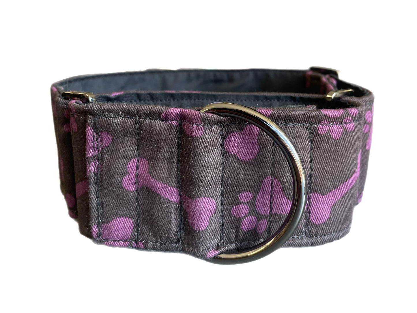 Purple bones design  greyhound Martingale collar cotton covered 50mm width