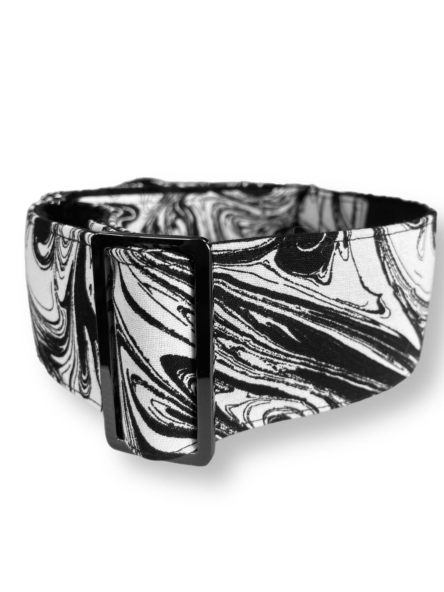 Monochrome swirls in b&w greyhound 50mm martingale cotton super soft