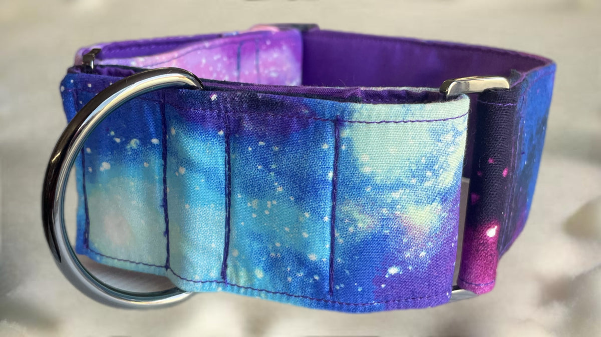 Celestial design Cotton covered greyhound Martingale collar 50mm width matching go bag