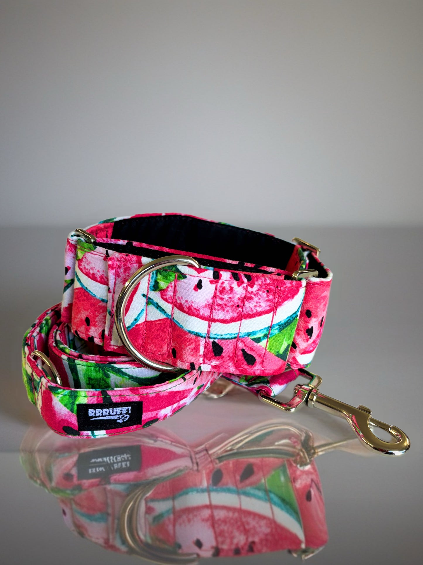 Wide Martingale greyhound collar sassy delicious watermelon cotton 50mm width super soft