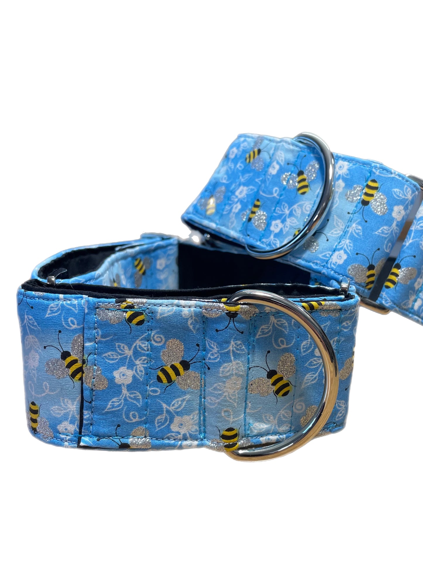 Don’t bee blue sparkles greyhound Martingale collar cotton covered 50mm width super soft whippet