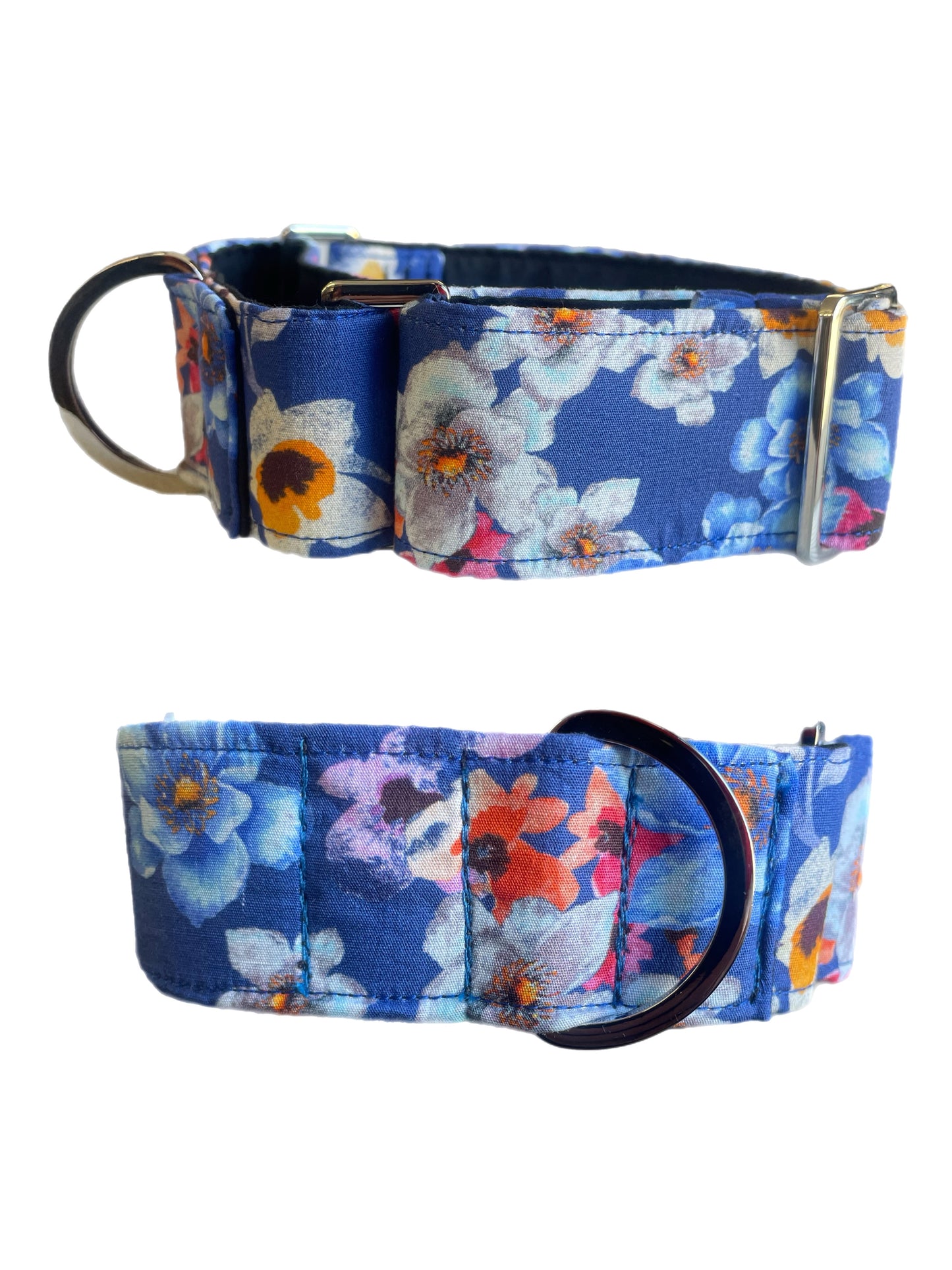 Delicate blue floral cotton covered greyhound Martingale collar 50mm width