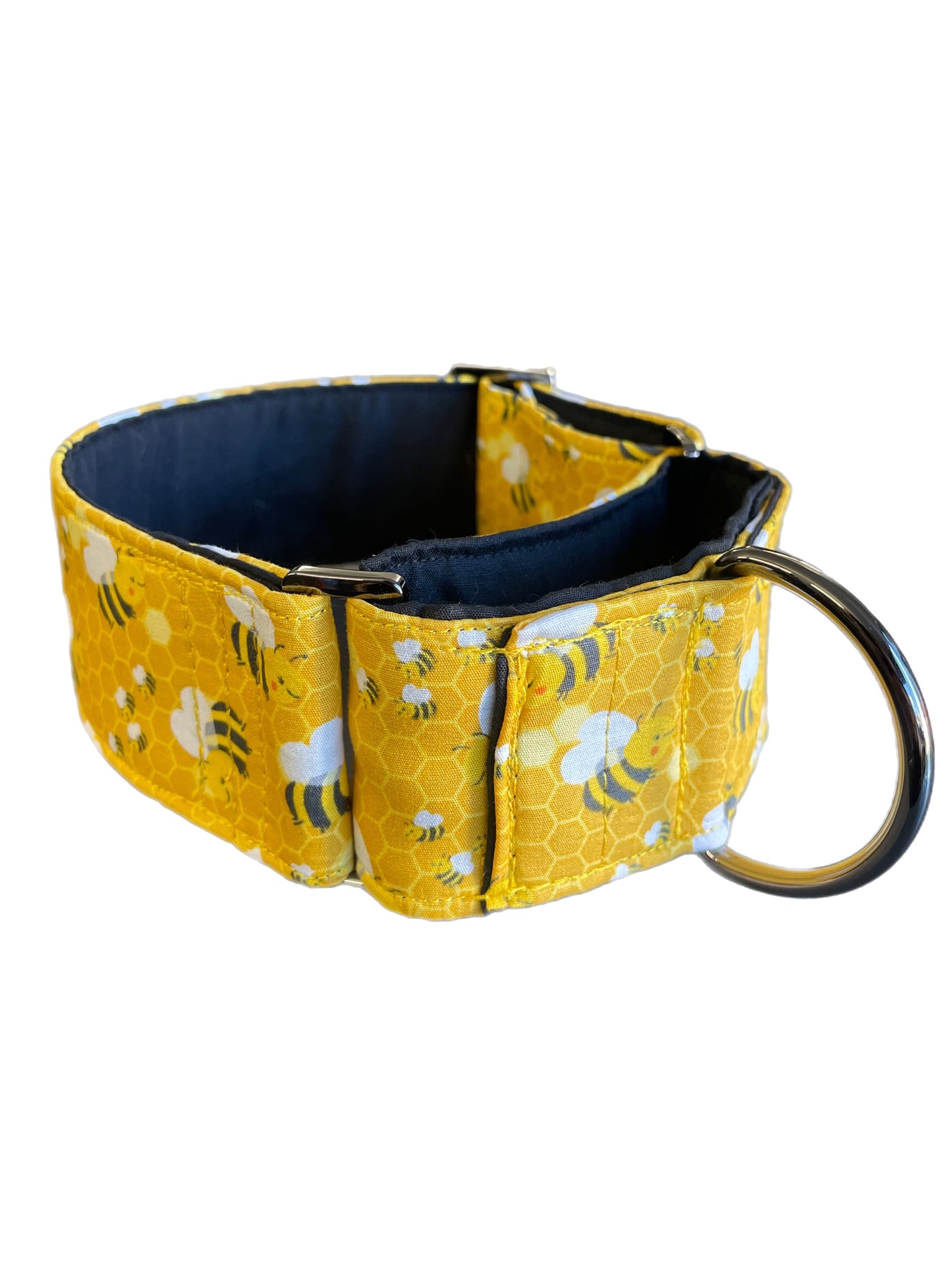 Bee happy yellow greyhound Martingale collar cotton covered 50mm width super soft