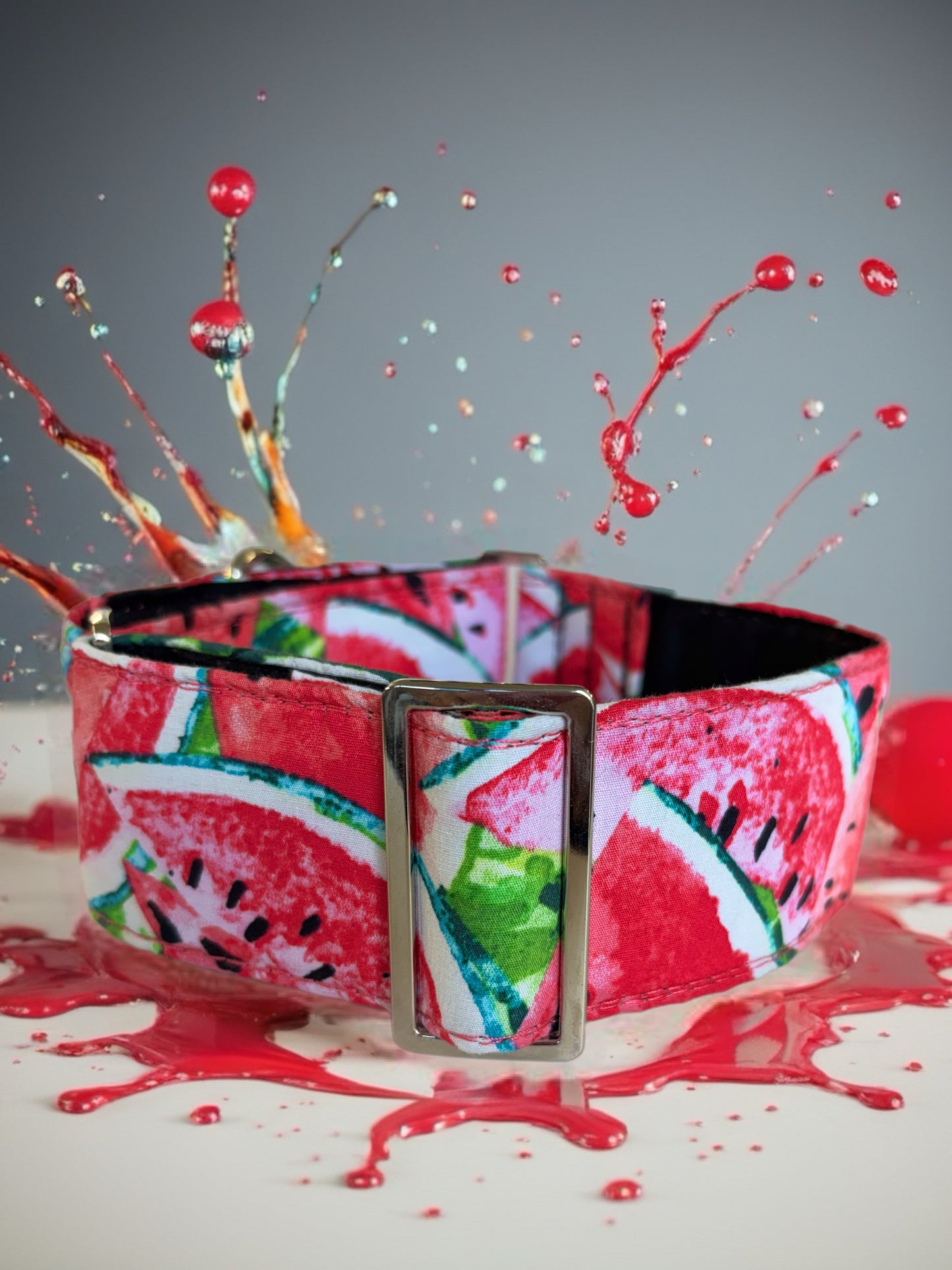 Wide Martingale greyhound collar sassy delicious watermelon cotton 50mm width super soft