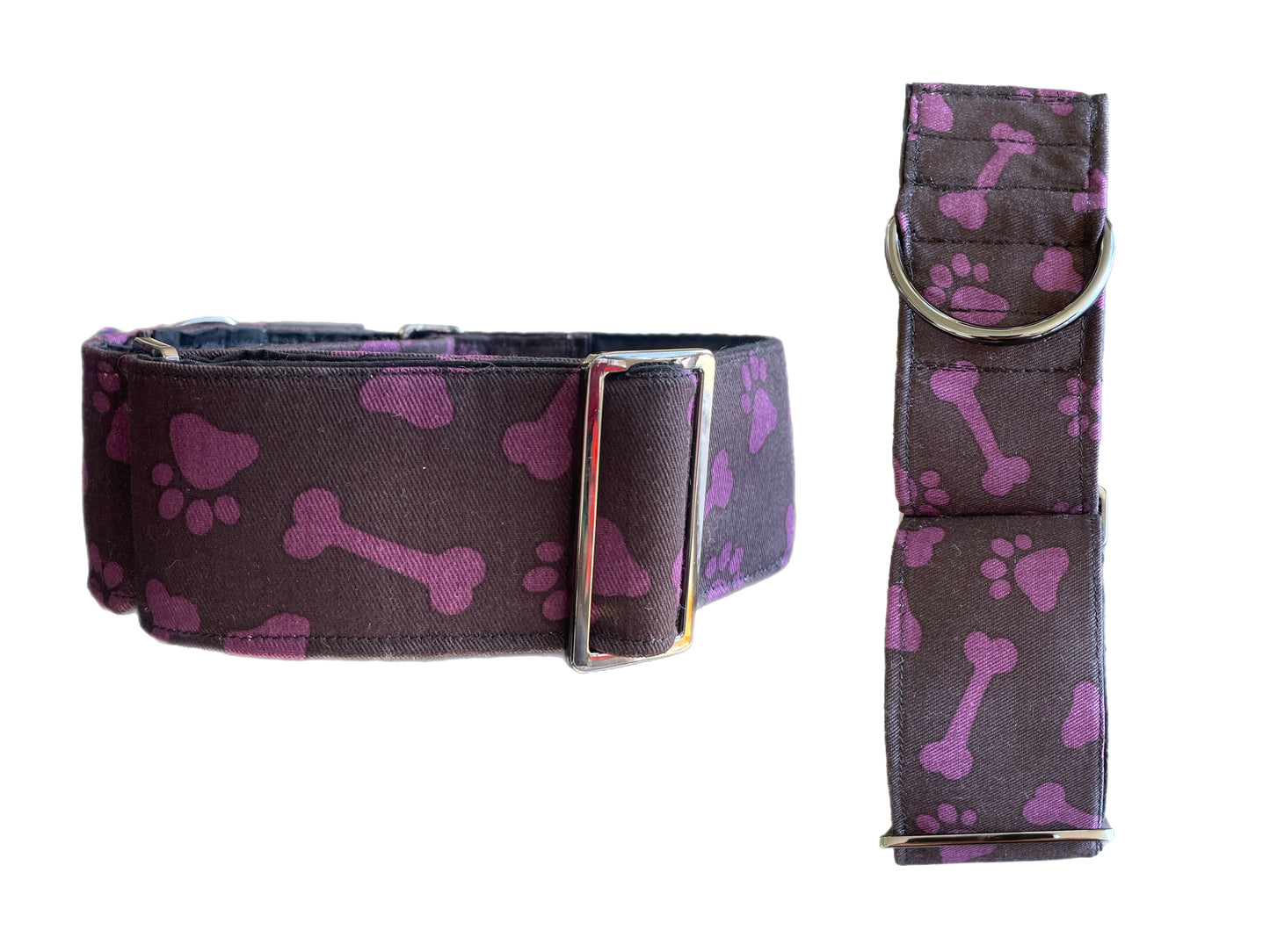 Purple bones design  greyhound Martingale collar cotton covered 50mm width