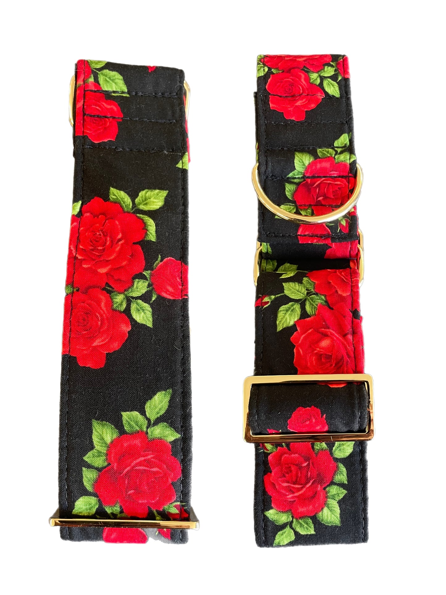 Beautiful red roses on black Martingale collar greyhound 5cms super soft cotton fabric
